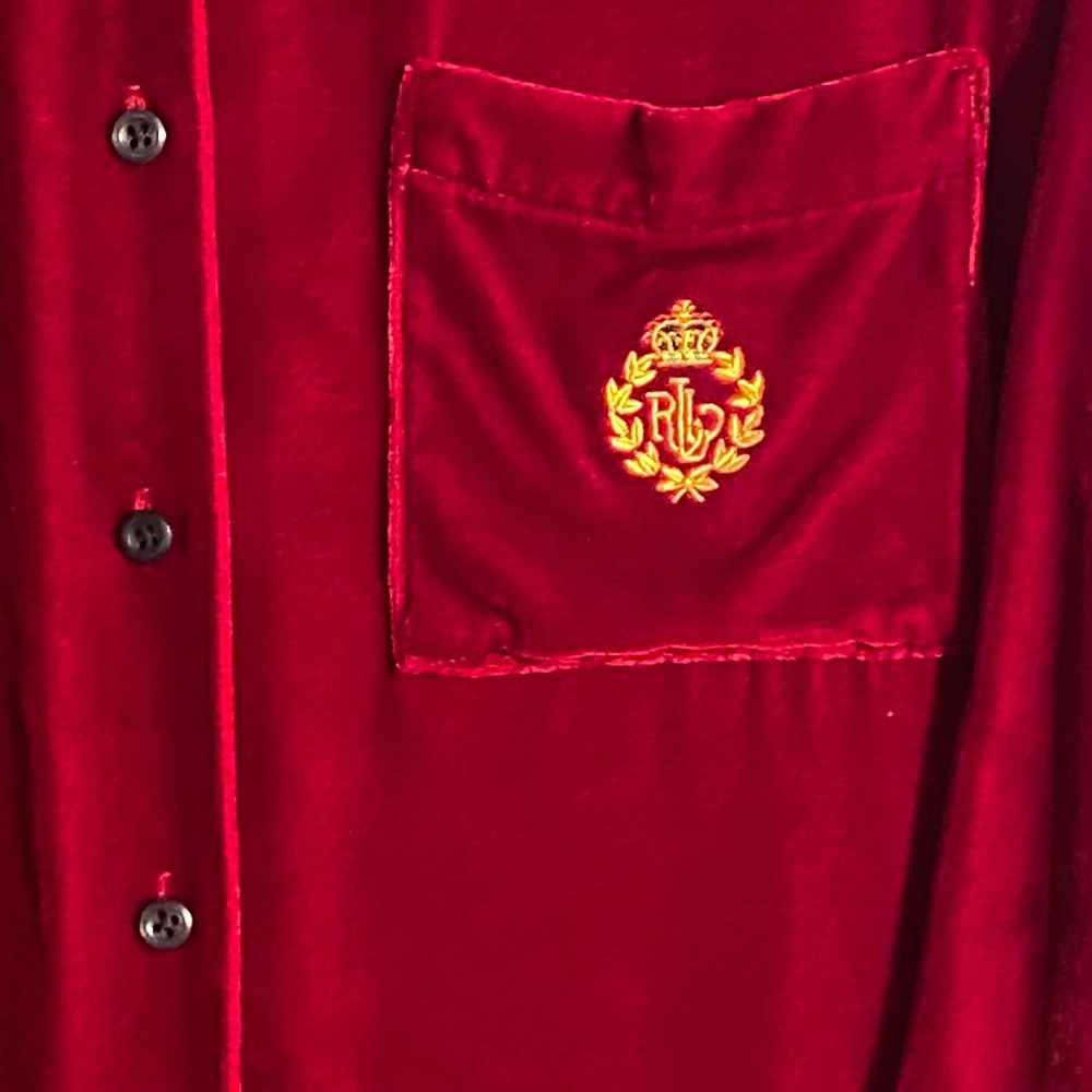 Lauren Ralph Lauren Rayon Silk Shirt Womens Large Red Silk Blend Crest - Picture 2 of 10